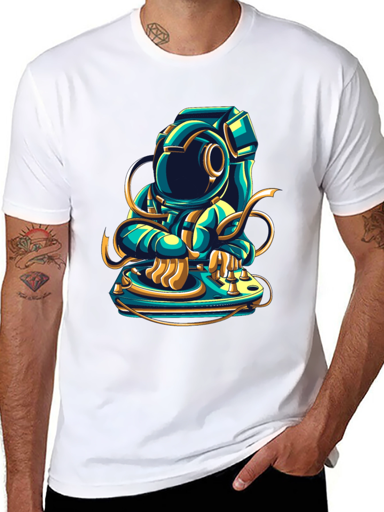 DJ Astronaut Graphic Tee - Cool Space Music Shirt