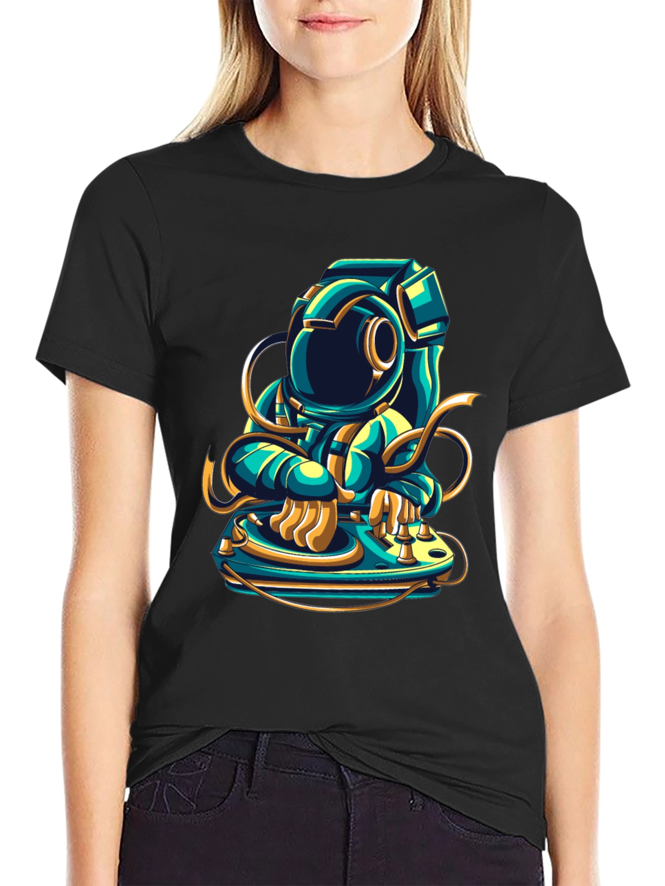 DJ Astronaut Graphic Tee - Cool Space Music Shirt