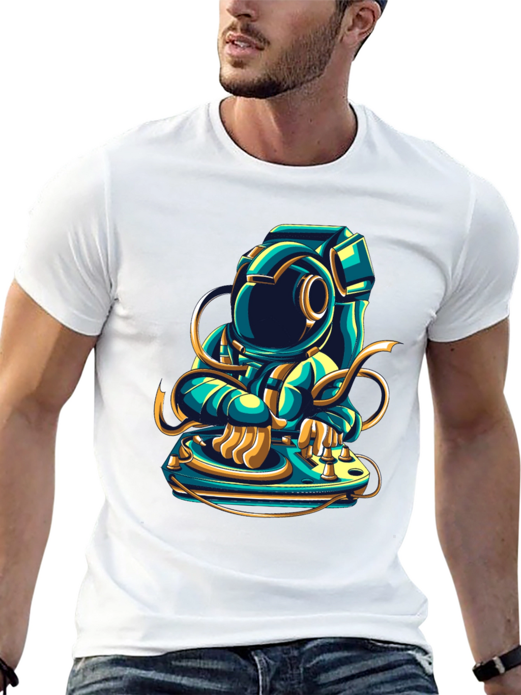 DJ Astronaut Graphic Tee - Cool Space Music Shirt