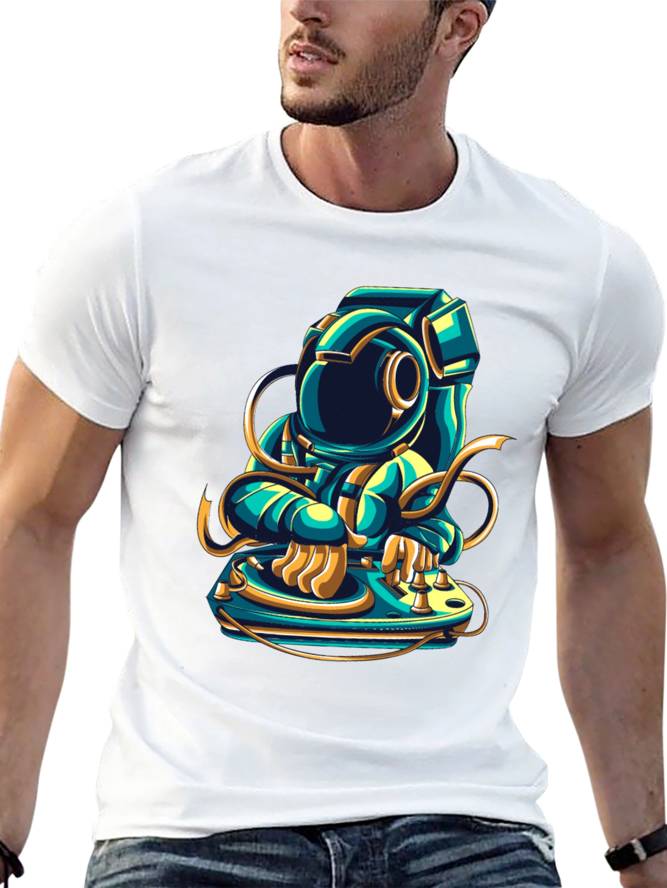 DJ Astronaut Graphic Tee - Cool Space Music Shirt