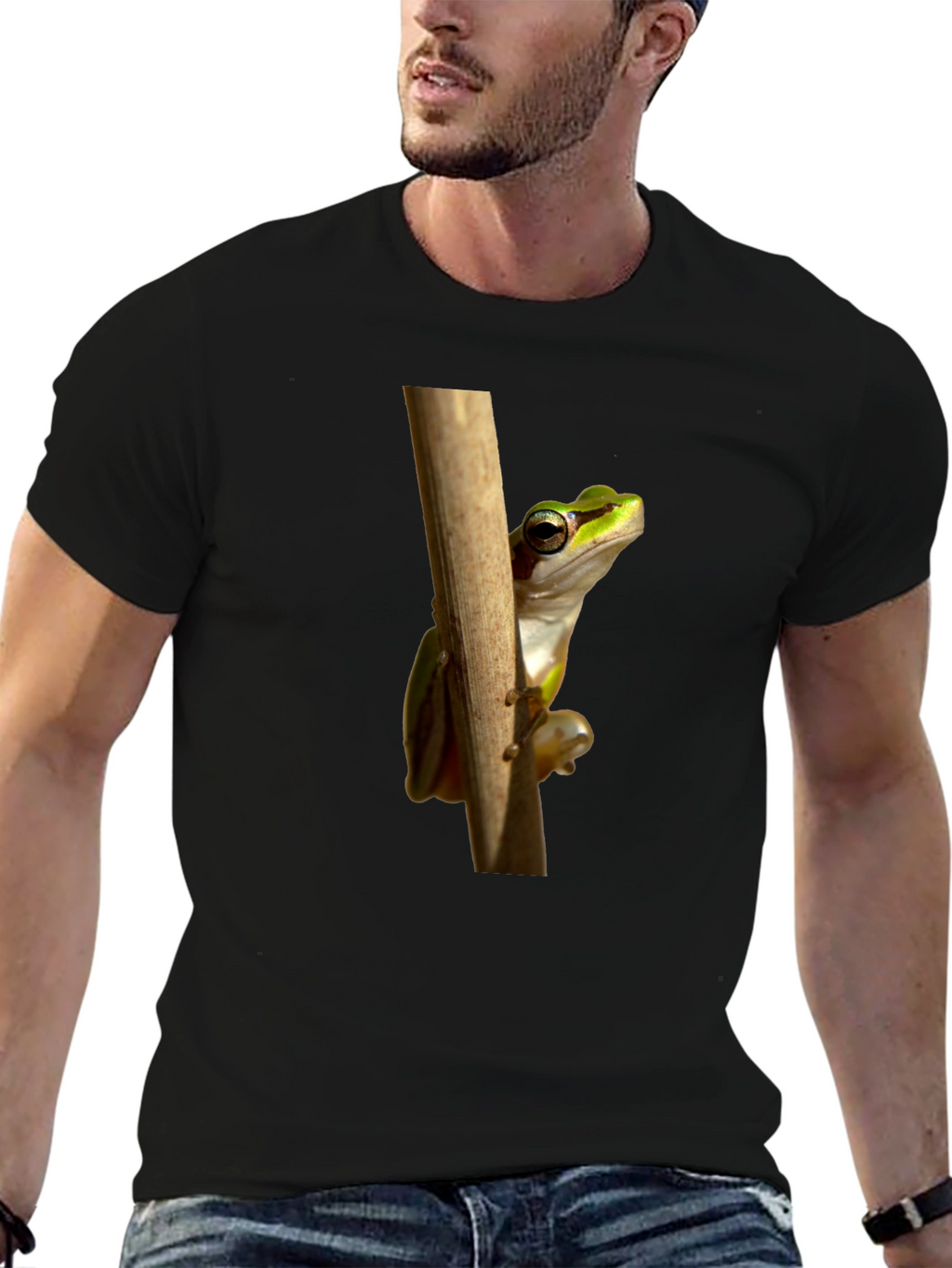 Frog on Branch Graphic T-Shirt - Black