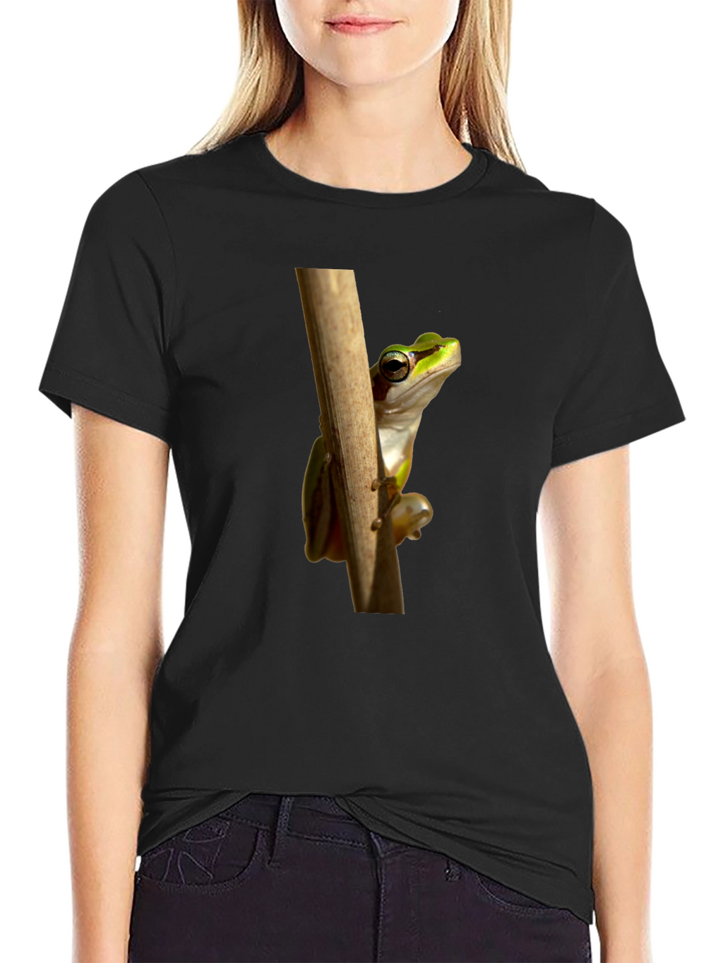 Frog on Branch Graphic T-Shirt - Black