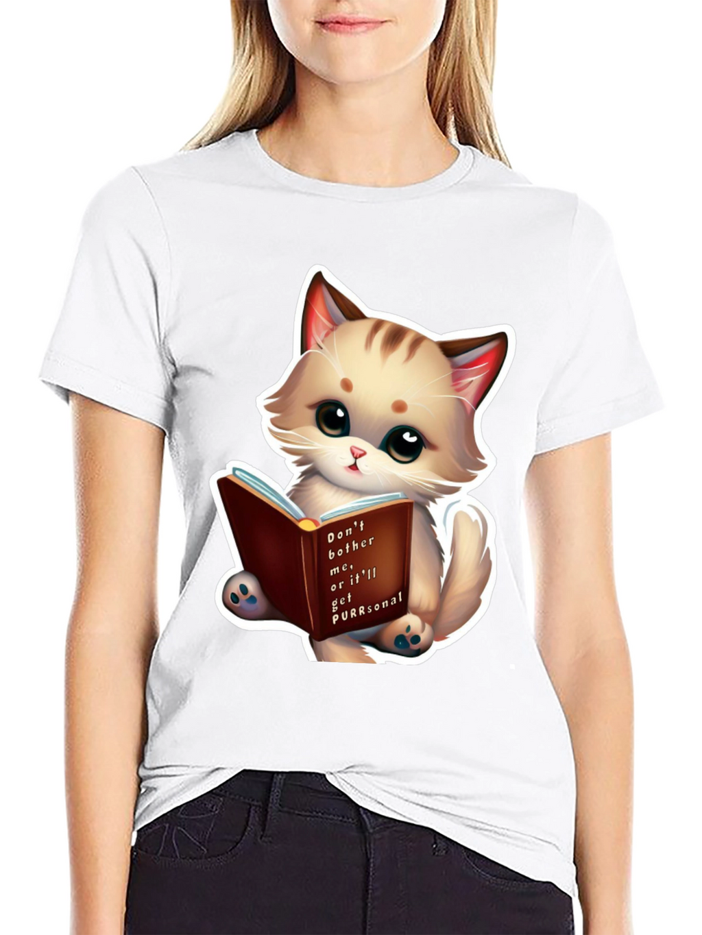 Cute Cat Reading Book T-Shirt