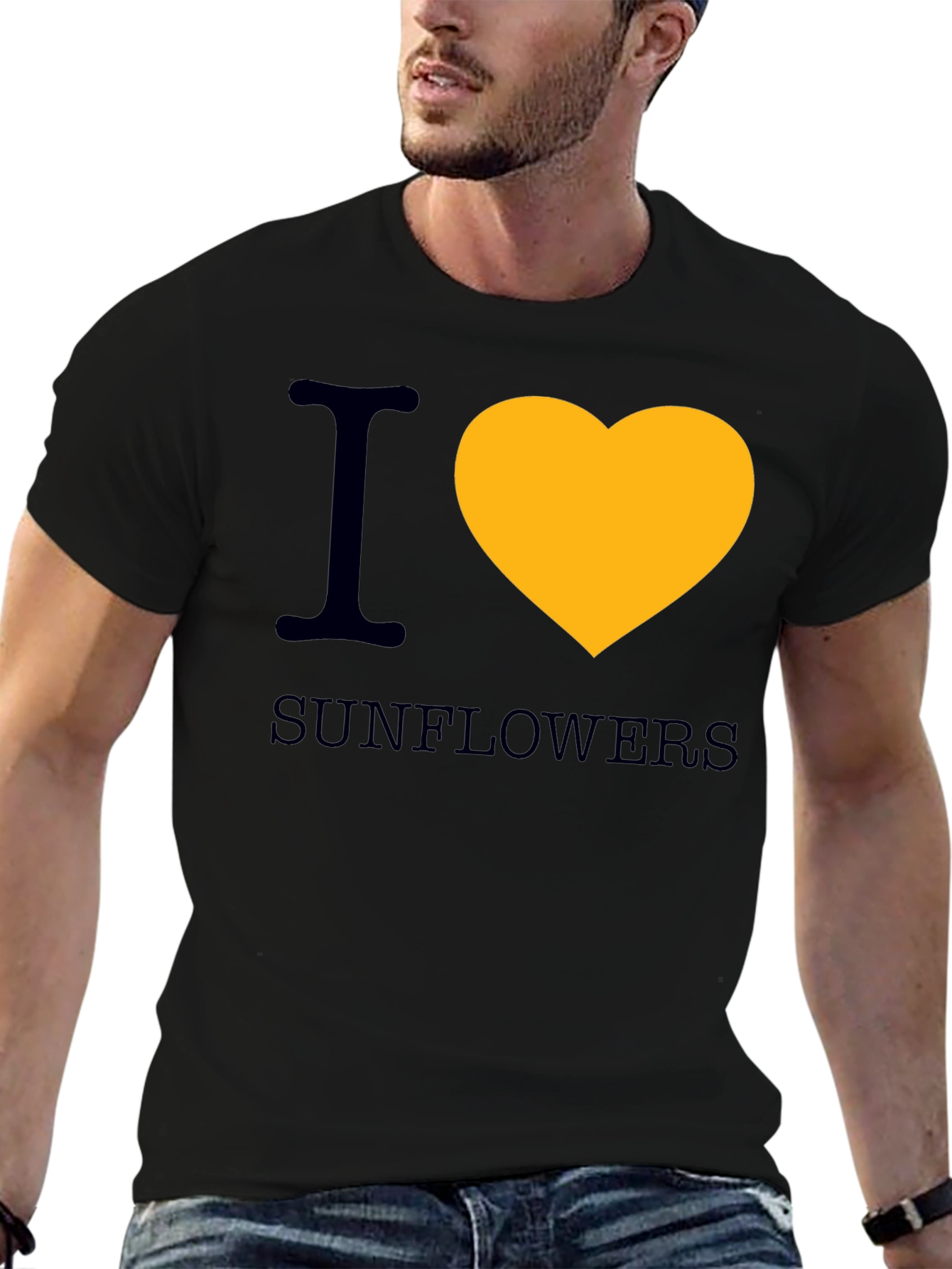 I Heart Sunflowers Graphic Tee - Black Cotton T-Shirt