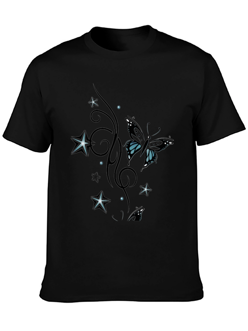 Butterfly & Stars Graphic Black T-Shirt