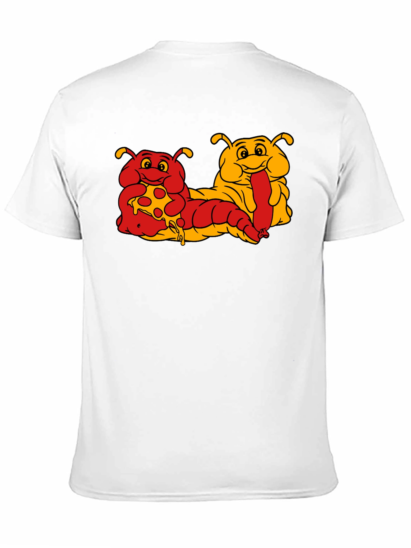 Cartoon Caterpillar Pizza & Hotdog T-Shirt