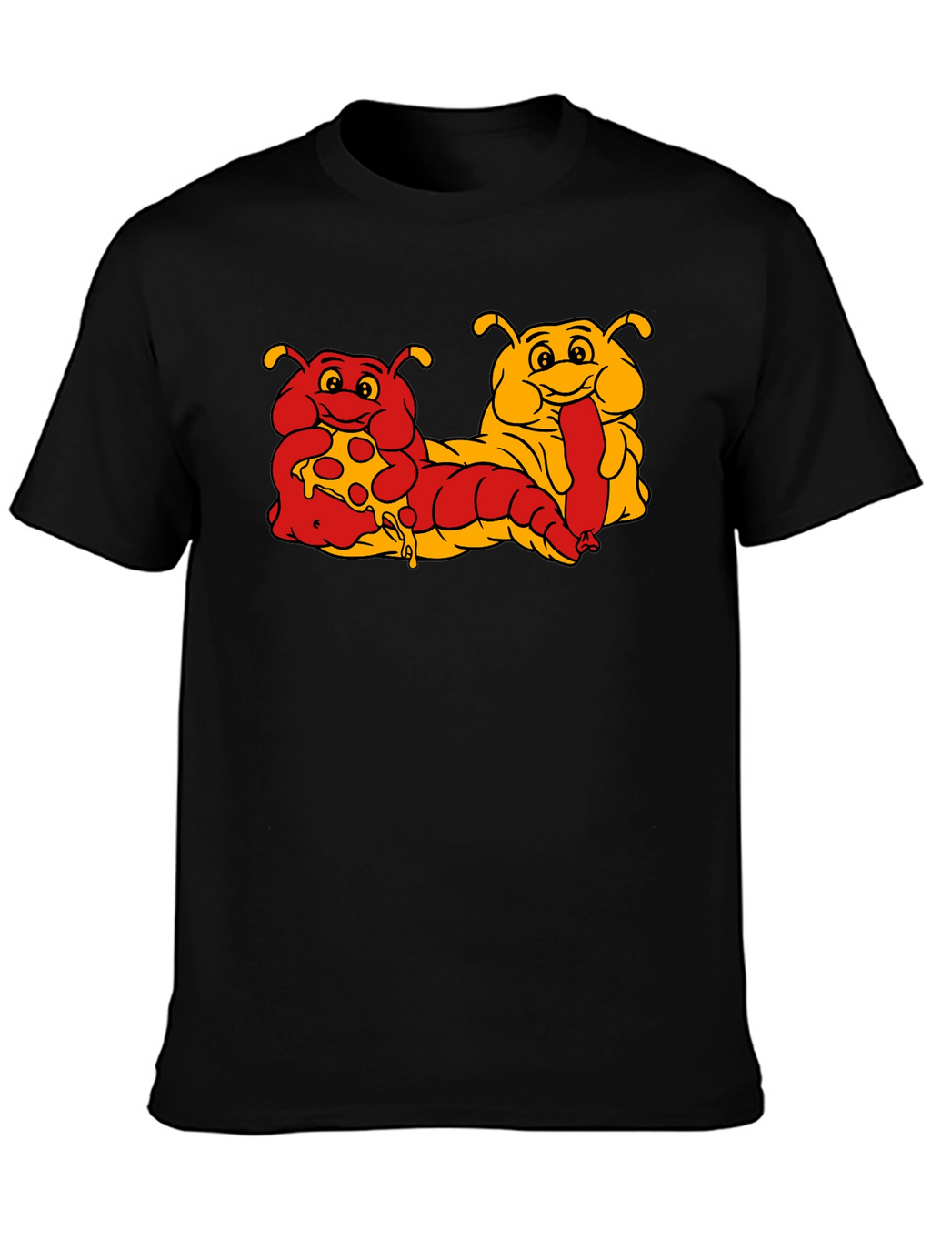 Cartoon Caterpillar Pizza & Hotdog T-Shirt