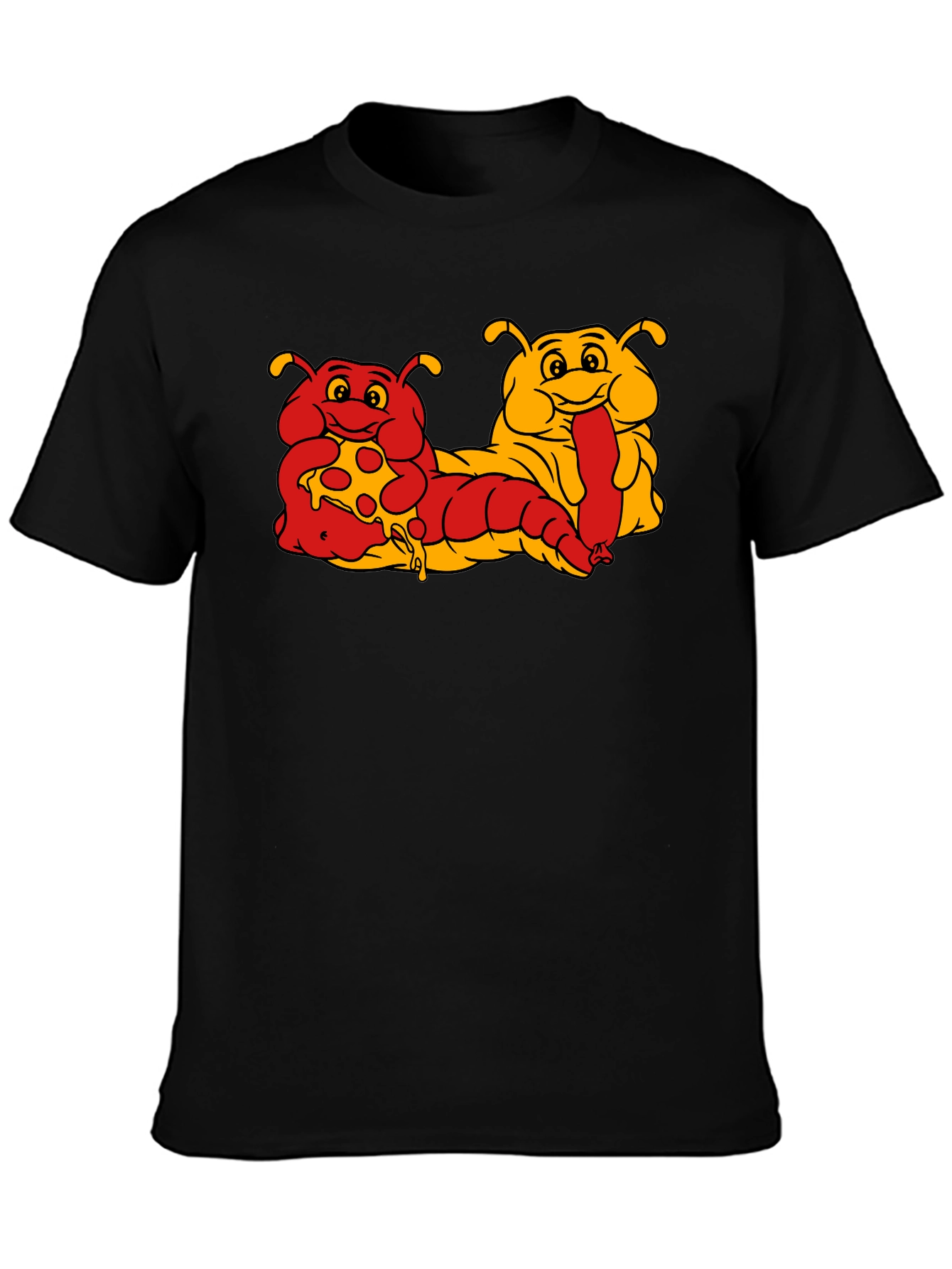 Cartoon Caterpillar Pizza & Hotdog T-Shirt