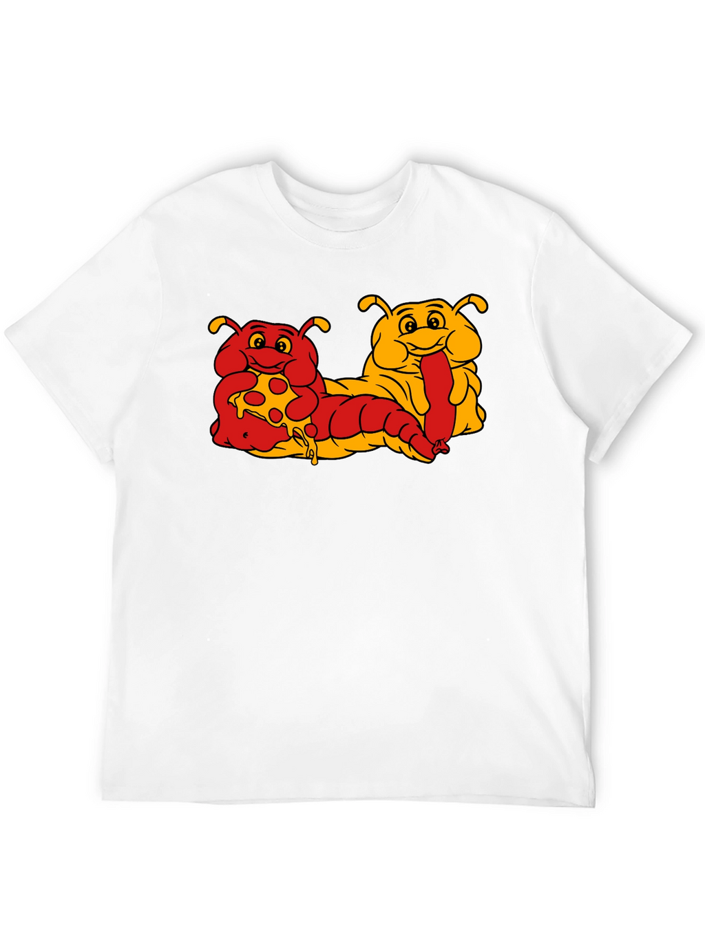Cartoon Caterpillar Pizza & Hotdog T-Shirt