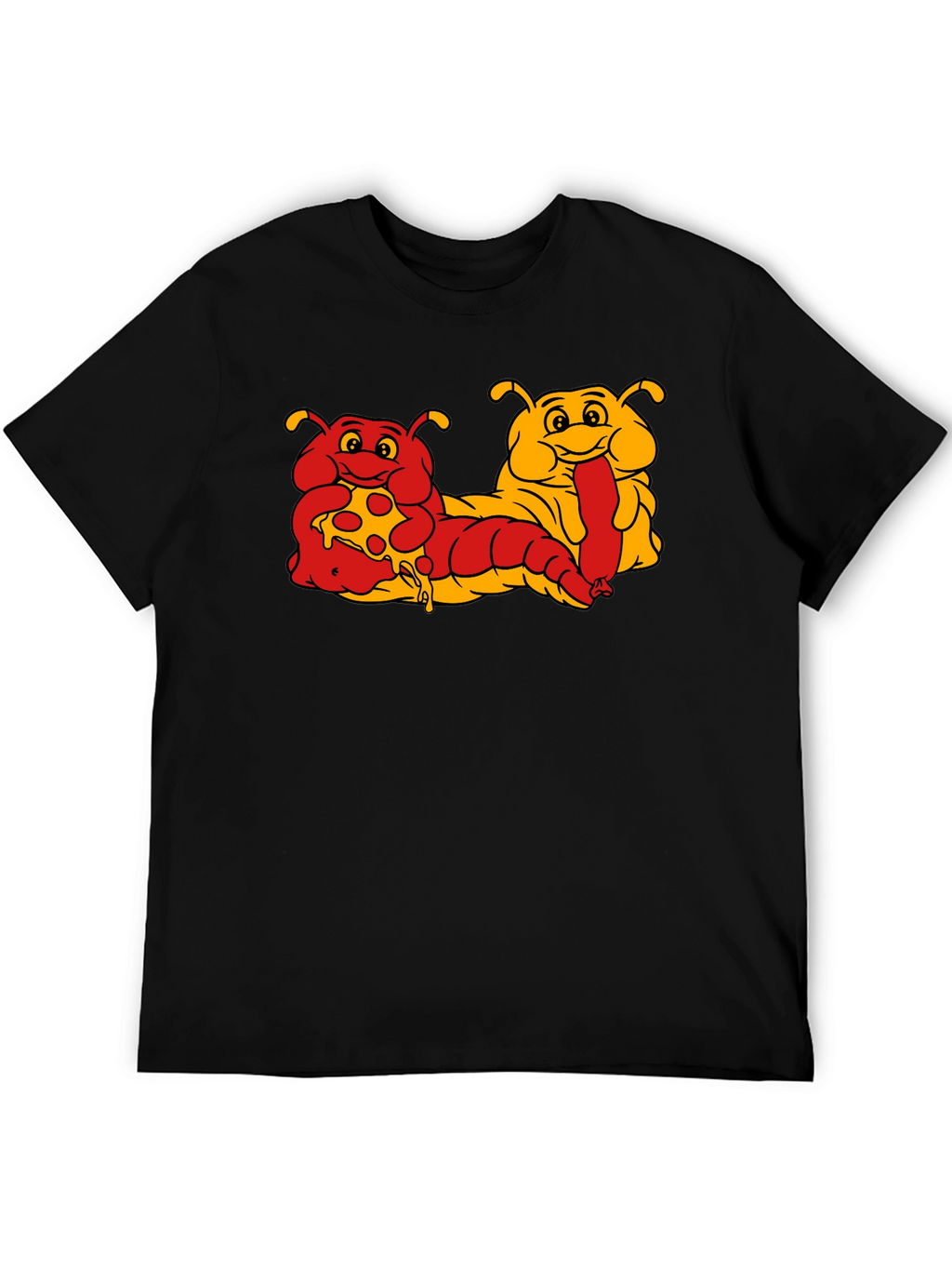 Cartoon Caterpillar Pizza & Hotdog T-Shirt