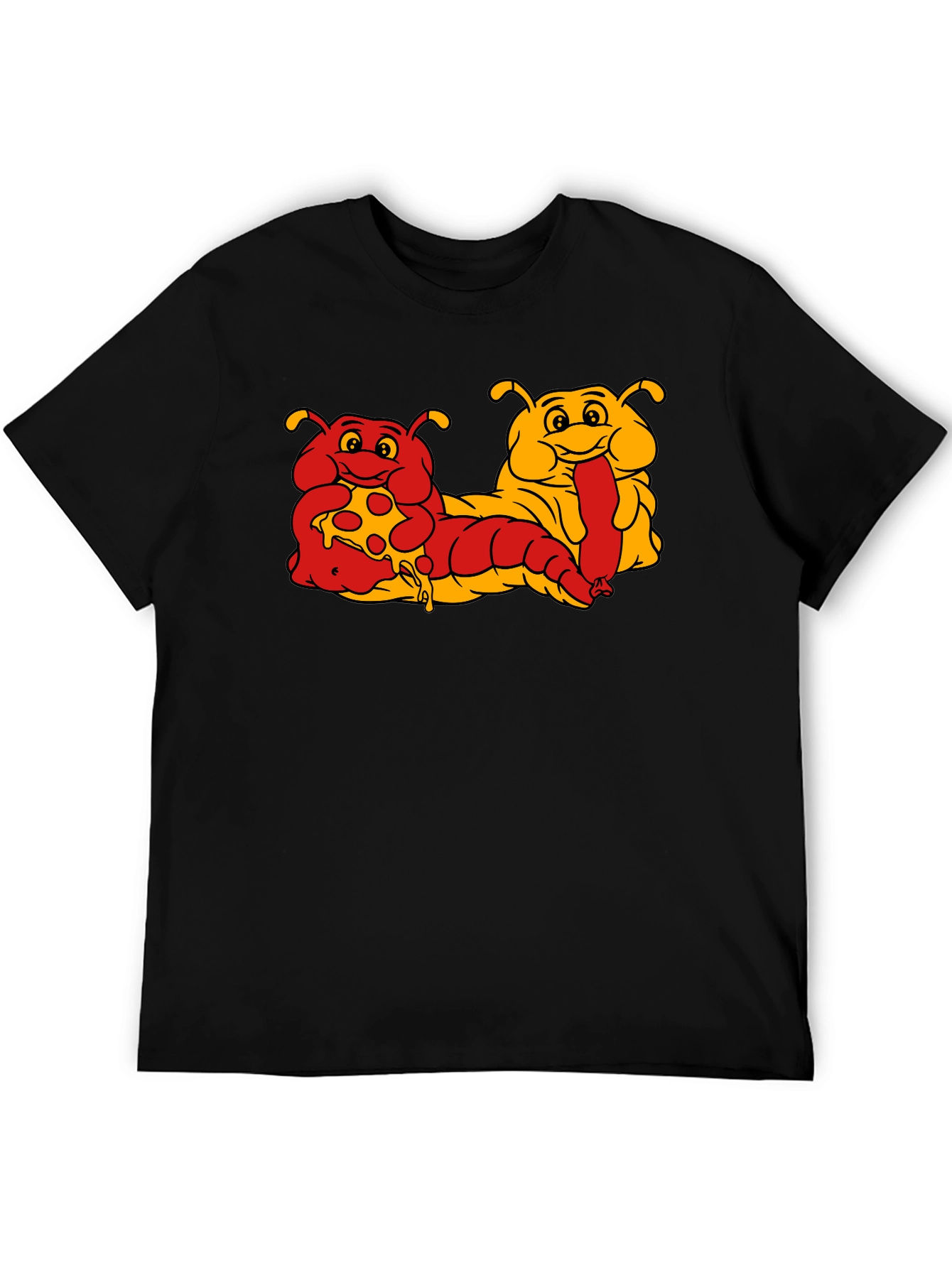 Cartoon Caterpillar Pizza & Hotdog T-Shirt