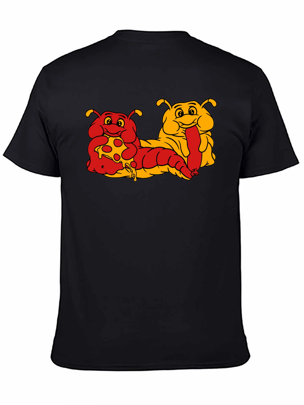 Cartoon Caterpillar Pizza & Hotdog T-Shirt