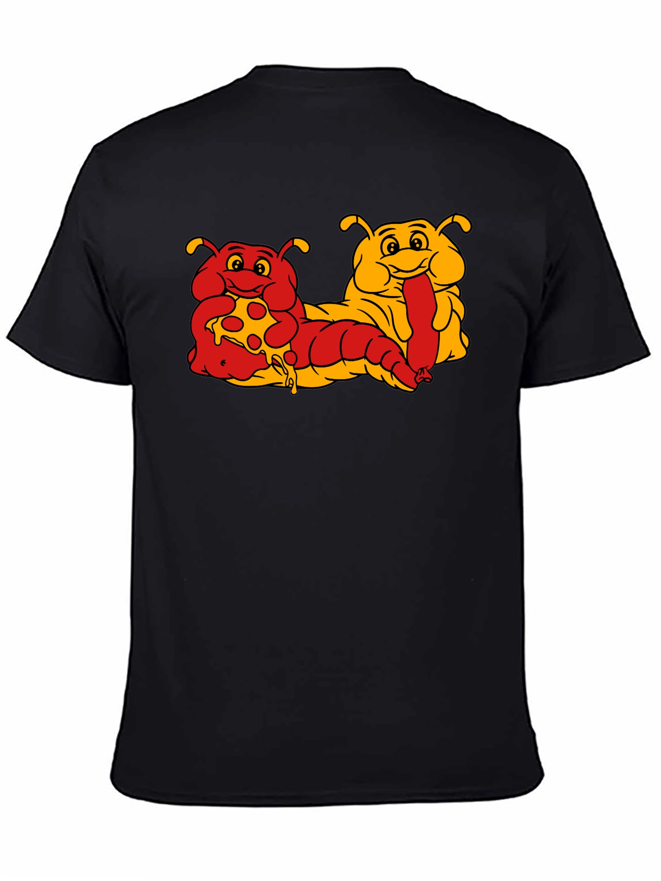 Cartoon Caterpillar Pizza & Hotdog T-Shirt