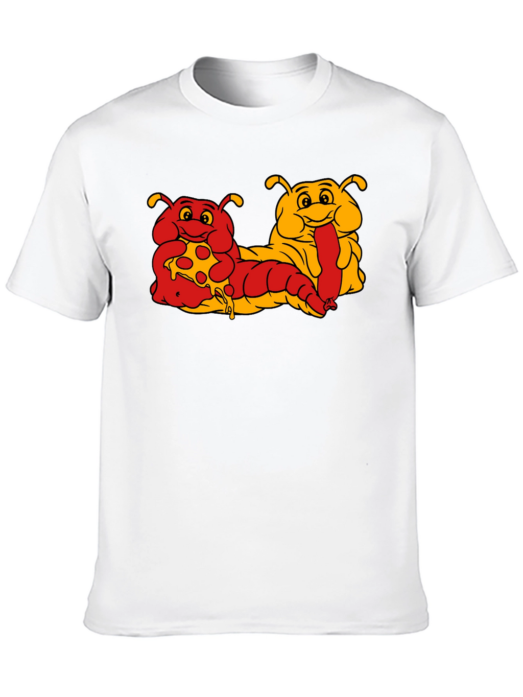 Cartoon Caterpillar Pizza & Hotdog T-Shirt