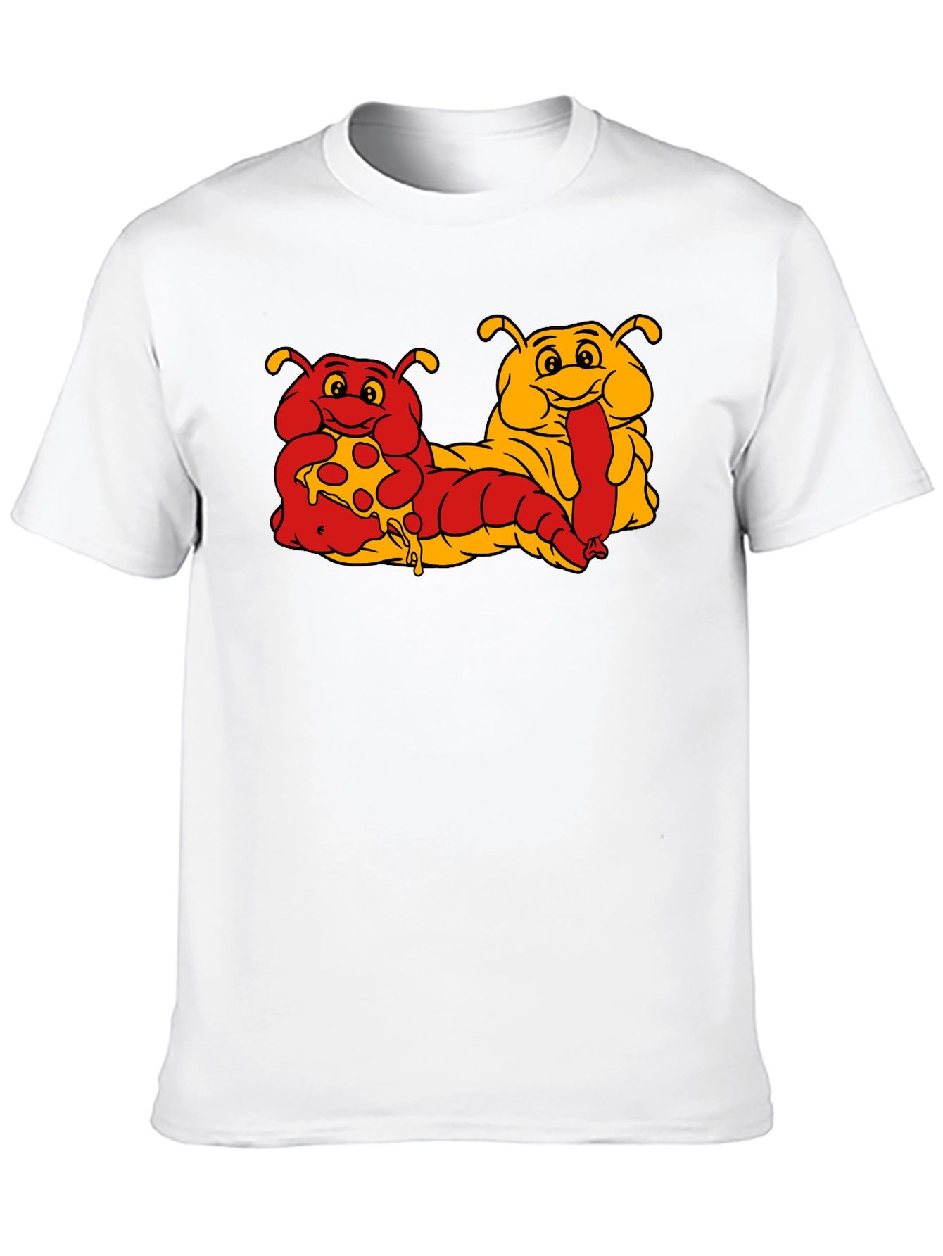 Cartoon Caterpillar Pizza & Hotdog T-Shirt
