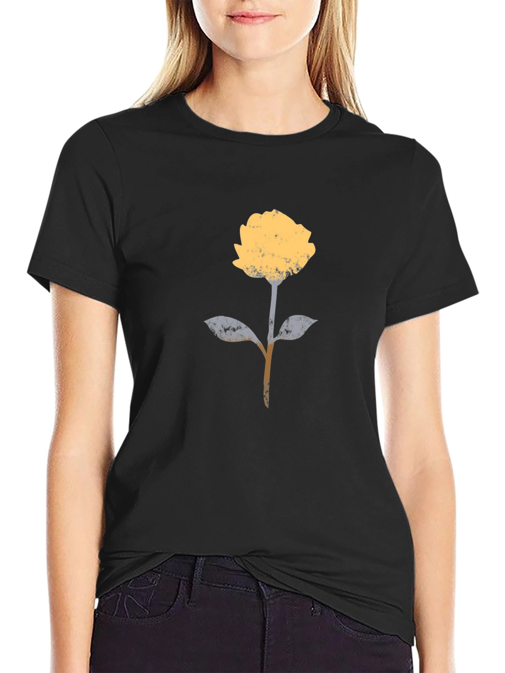 Modern Floral Graphic T-Shirt - Black Cotton Blend