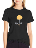 Modern Floral Graphic T-Shirt - Black Cotton Blend