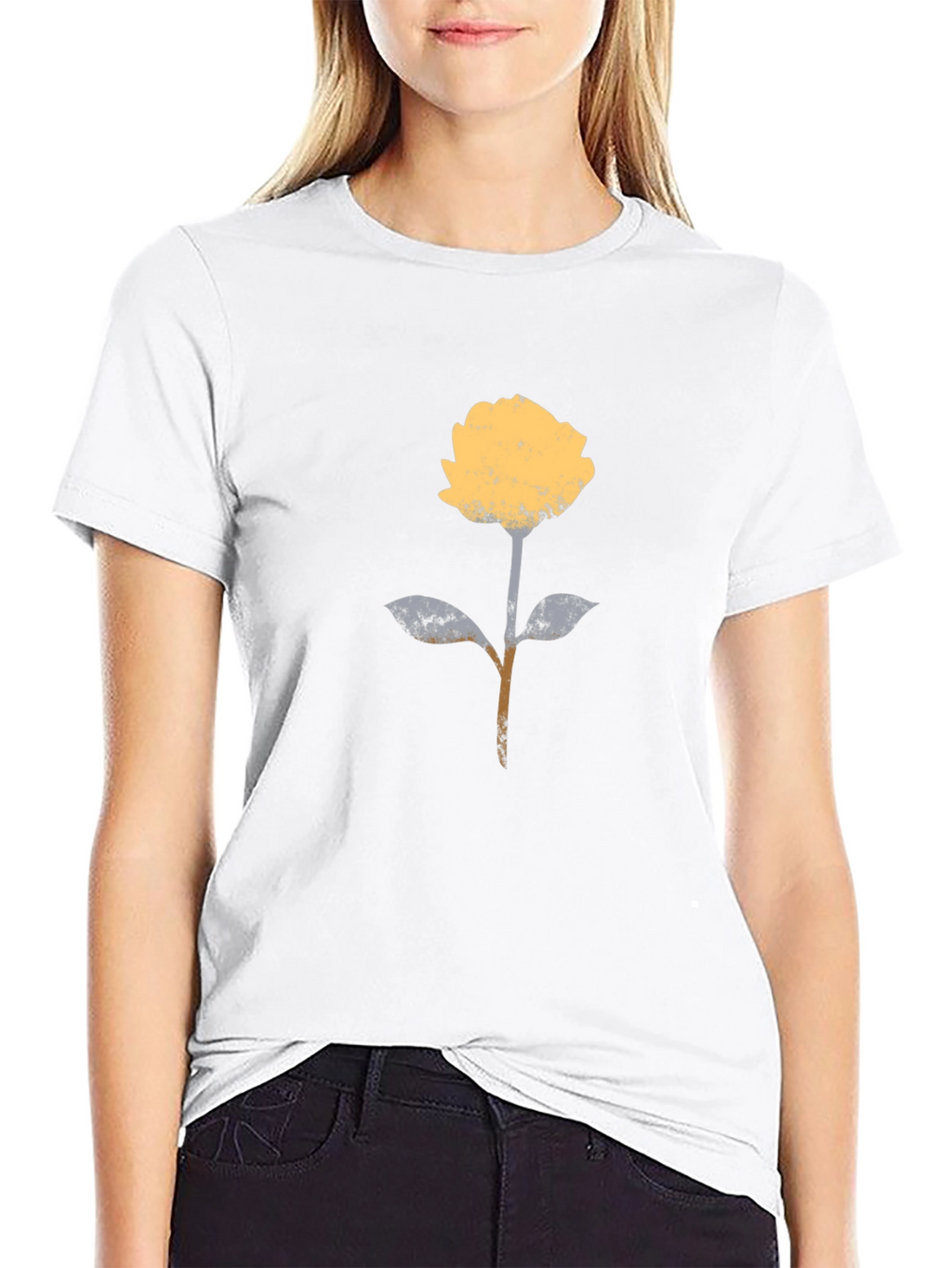 Modern Floral Graphic T-Shirt - Black Cotton Blend