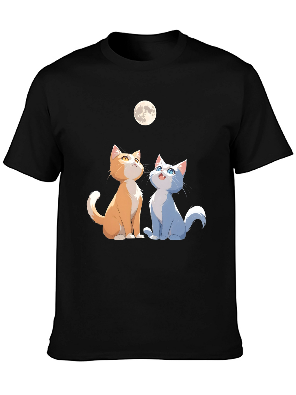 Cats Under Moon Graphic Tee - Unisex Black Shirt