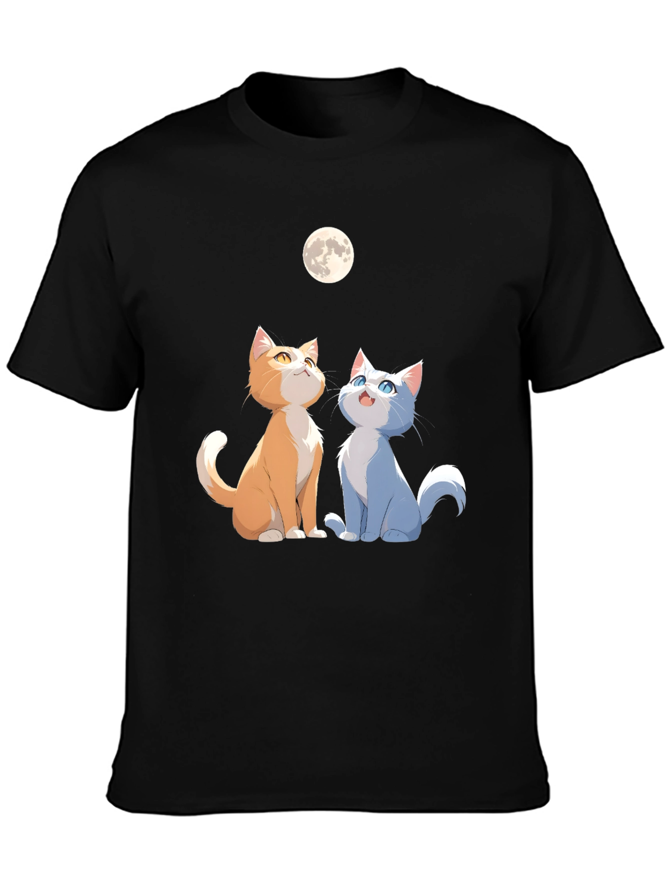 Cats Under Moon Graphic Tee - Unisex Black Shirt