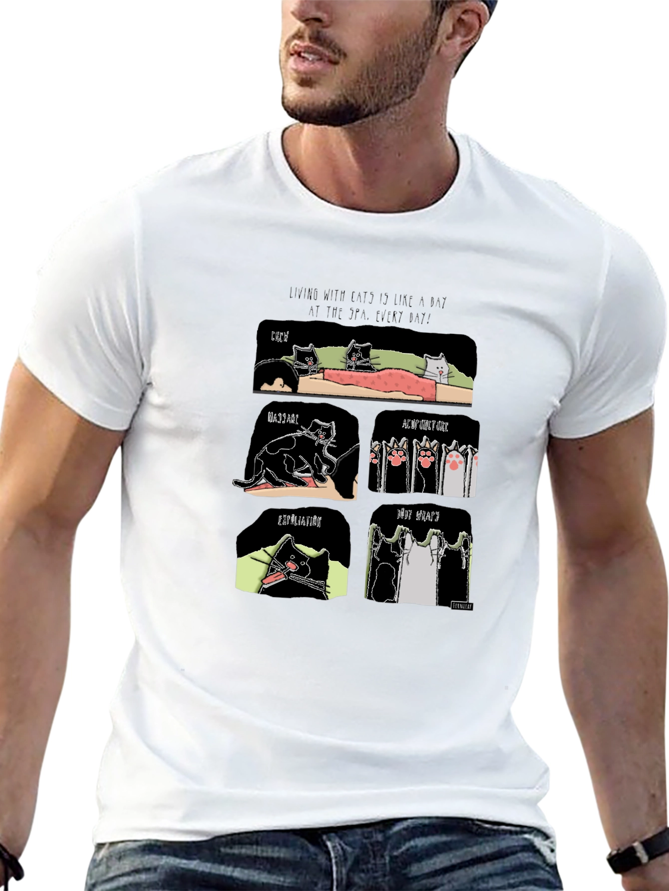 Funny Cat Spa T-Shirt - Living with Cats