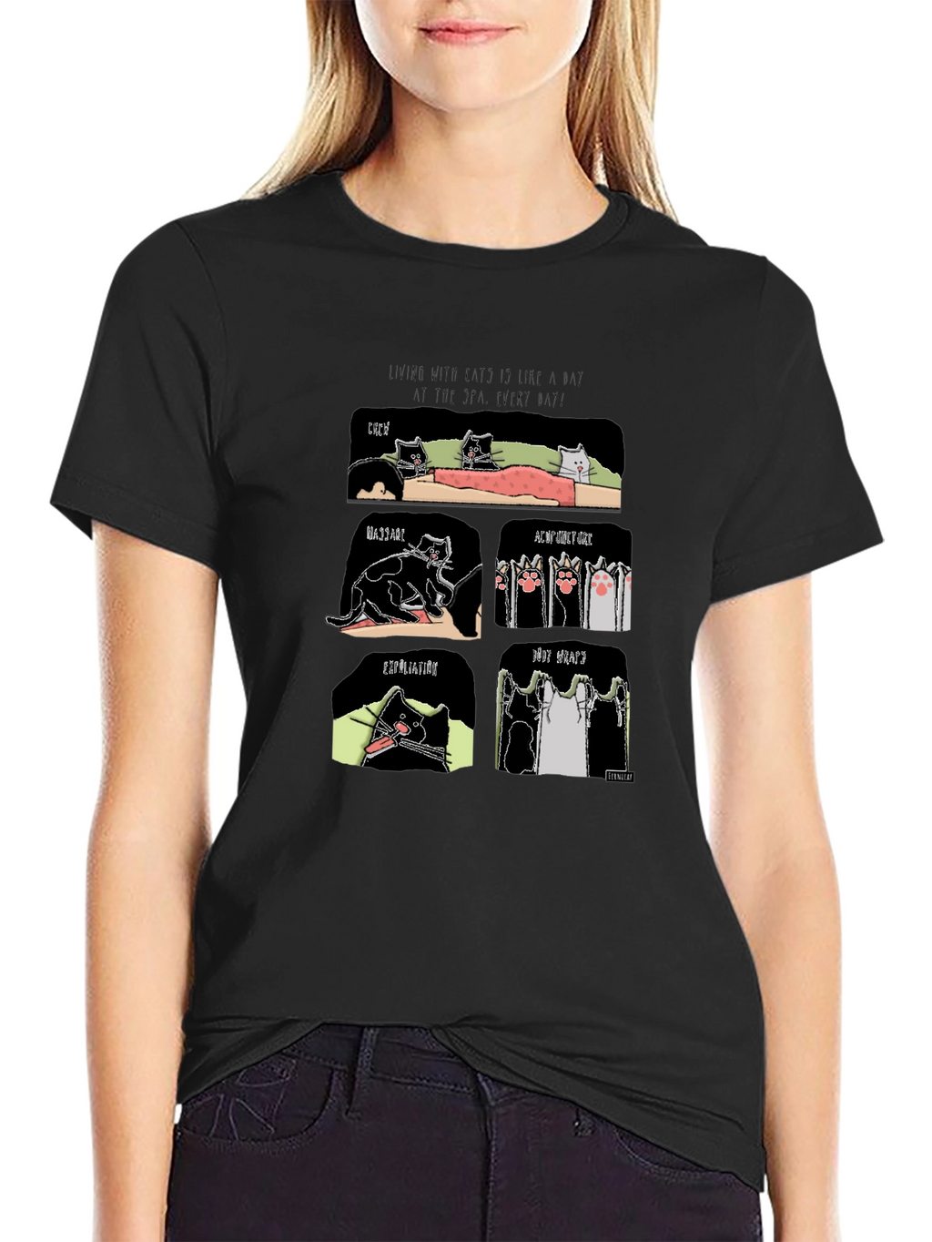 Funny Cat Spa T-Shirt - Living with Cats