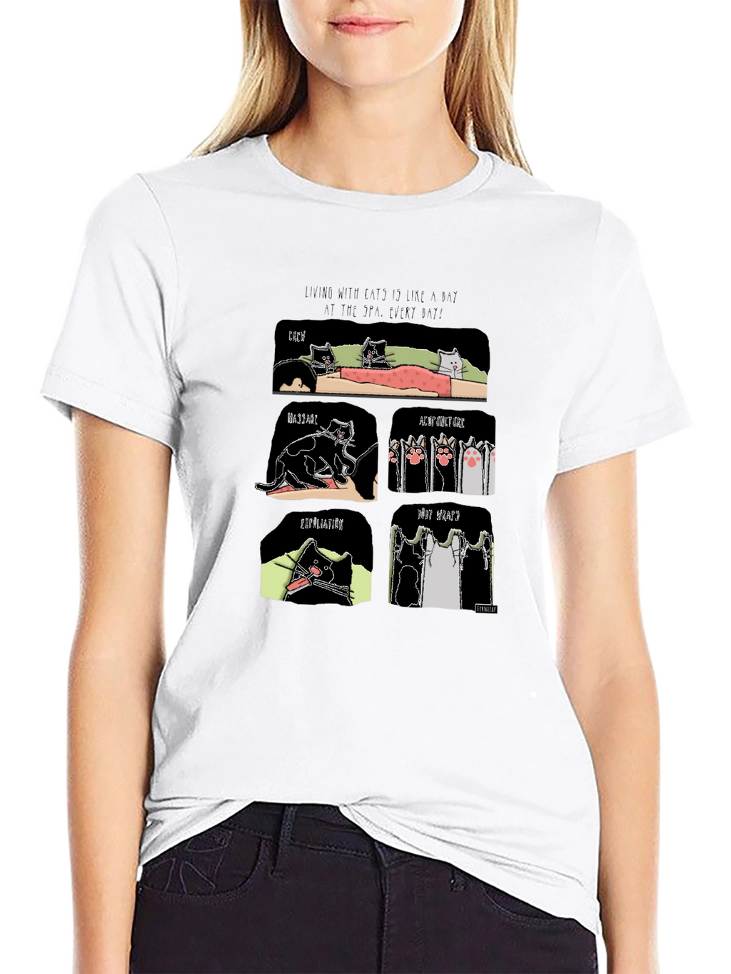 Funny Cat Spa T-Shirt - Living with Cats