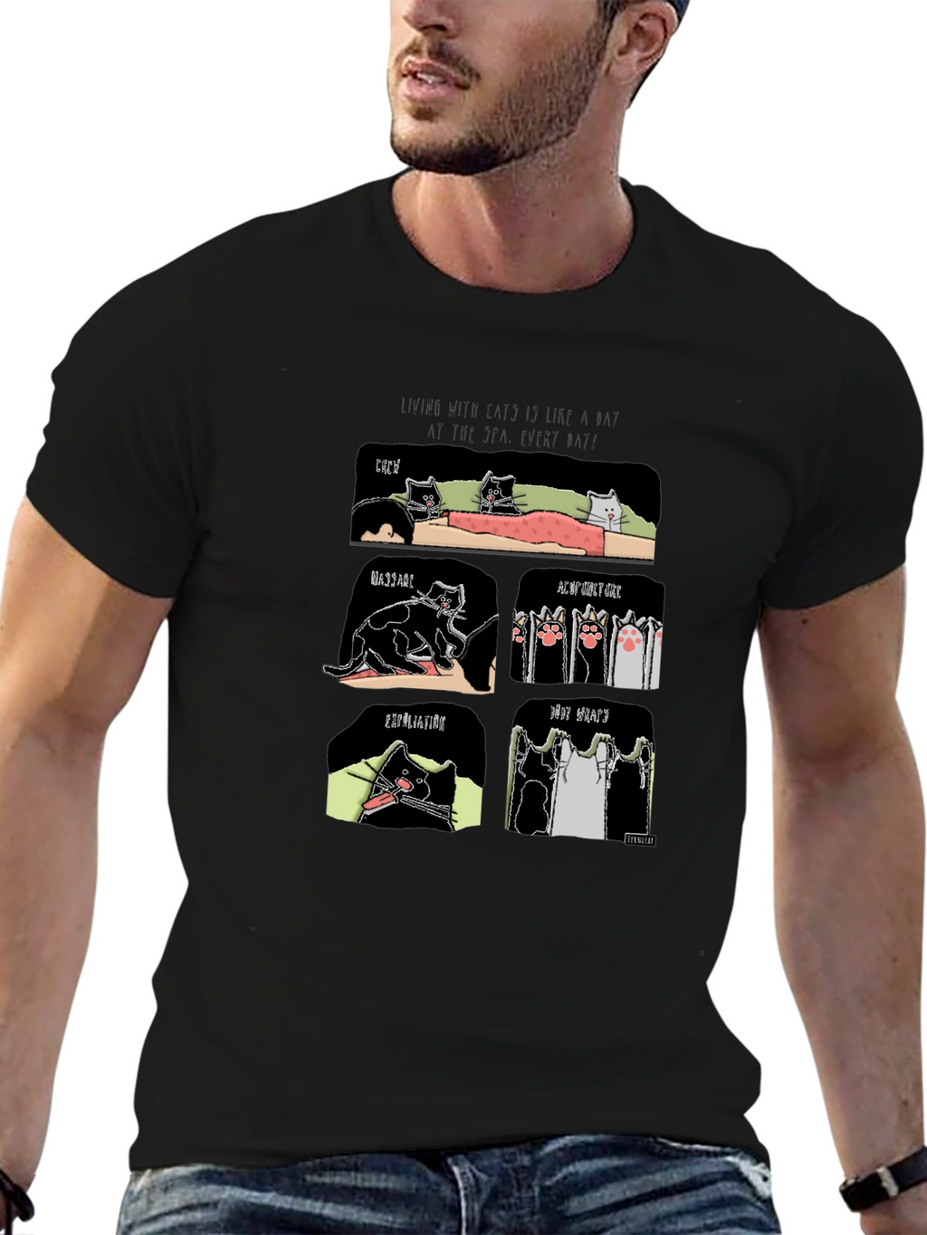 Funny Cat Spa T-Shirt - Living with Cats