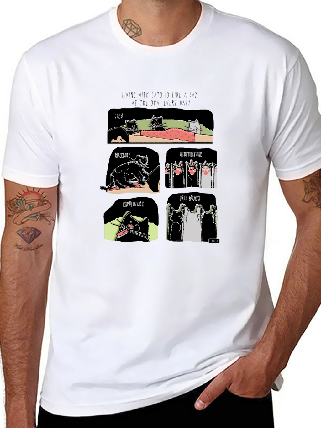 Funny Cat Spa T-Shirt - Living with Cats