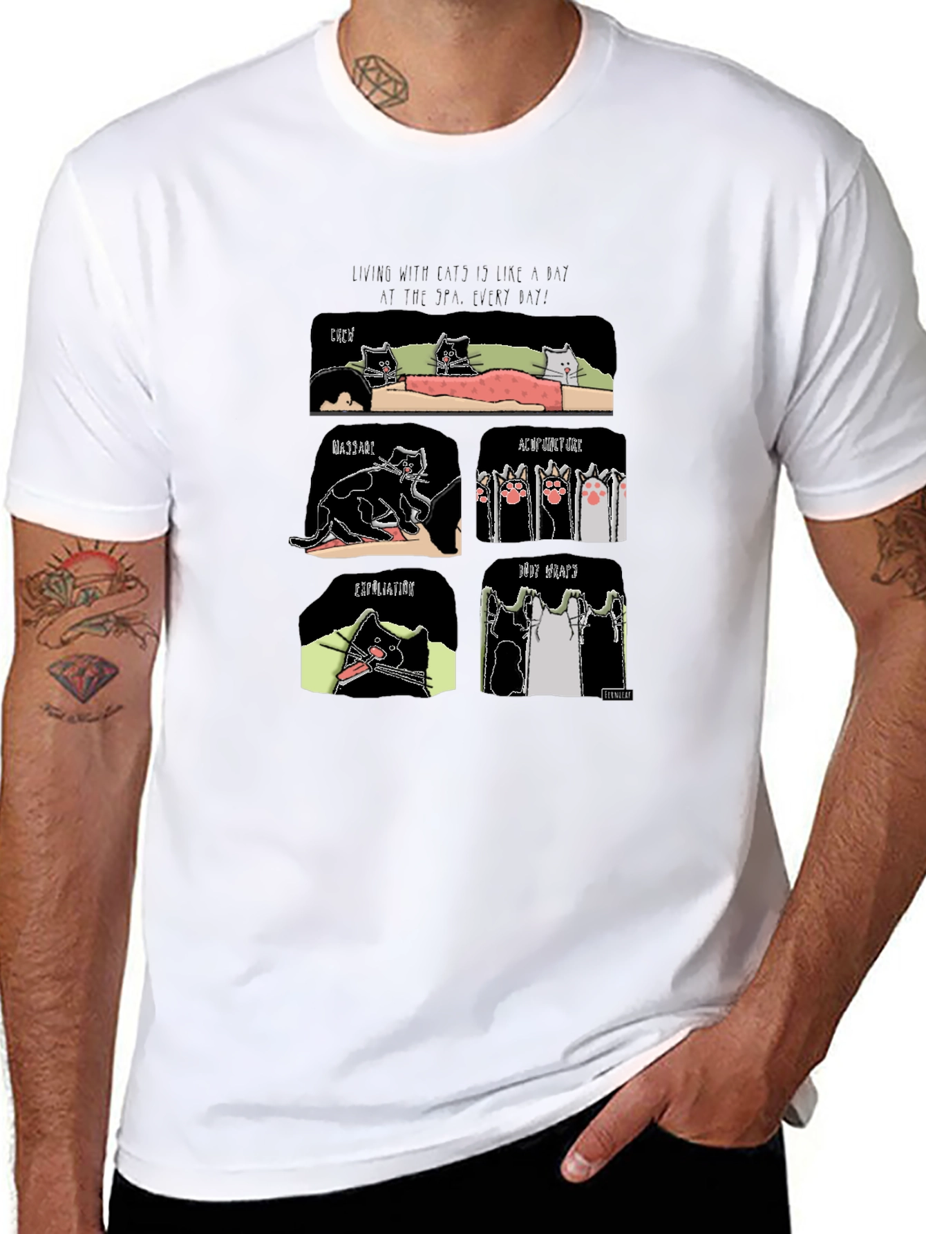 Funny Cat Spa T-Shirt - Living with Cats