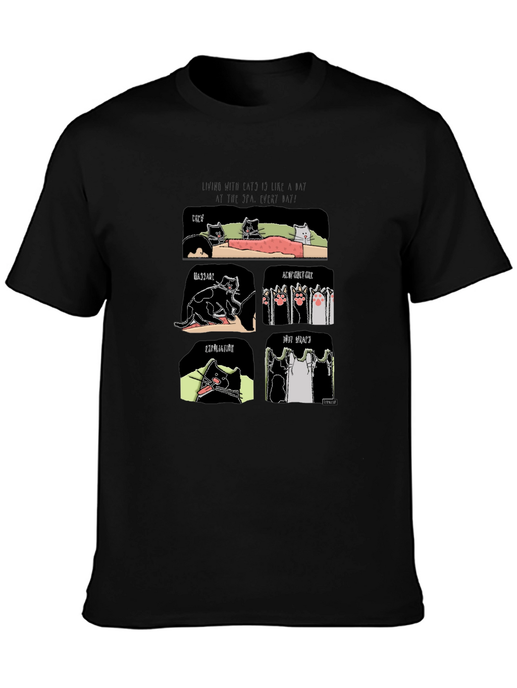 Funny Cat Spa T-Shirt - Living with Cats