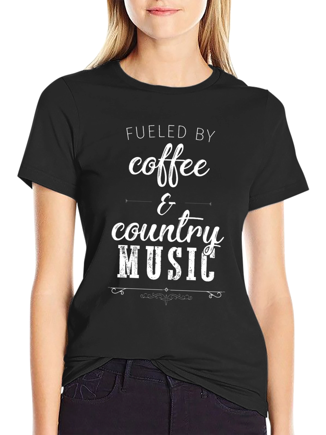 Fueled By Coffee & Country Music Black T-Shirt