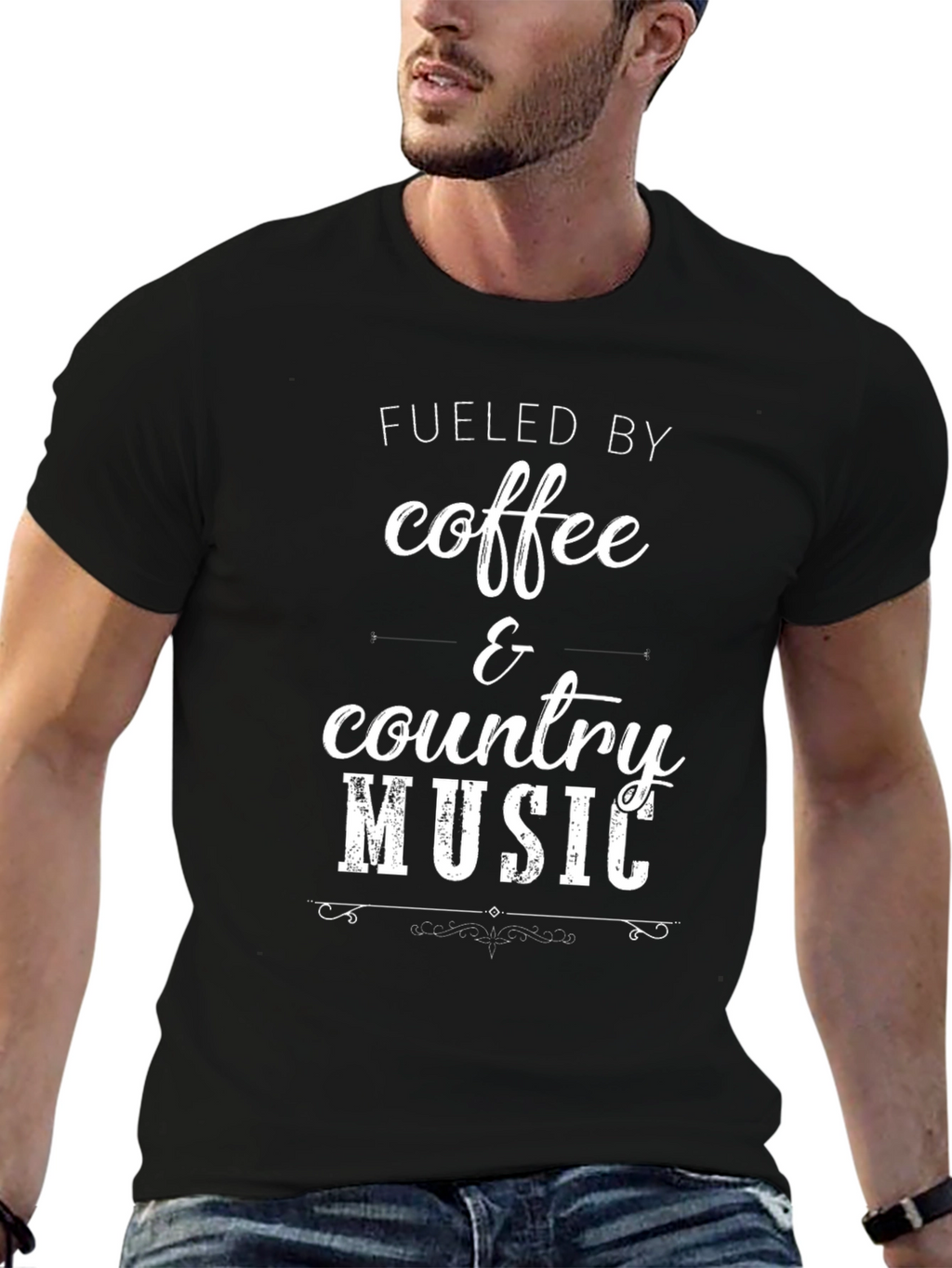 Fueled By Coffee & Country Music Black T-Shirt