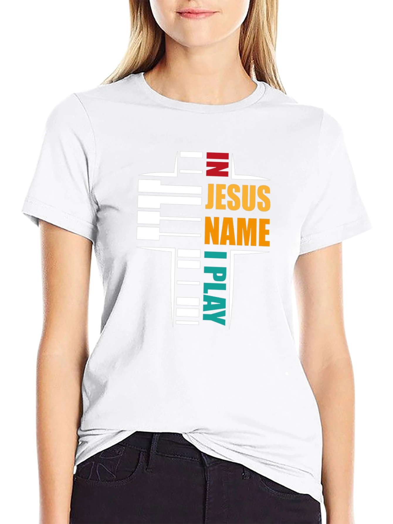 In Jesus Name I Play Piano Christian Graphic T-Shirt
