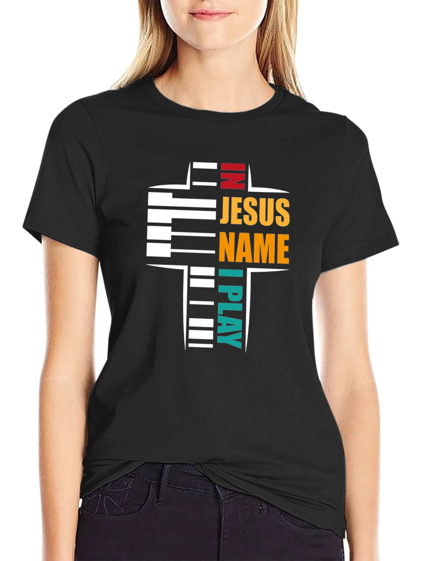 In Jesus Name I Play Piano Christian Graphic T-Shirt