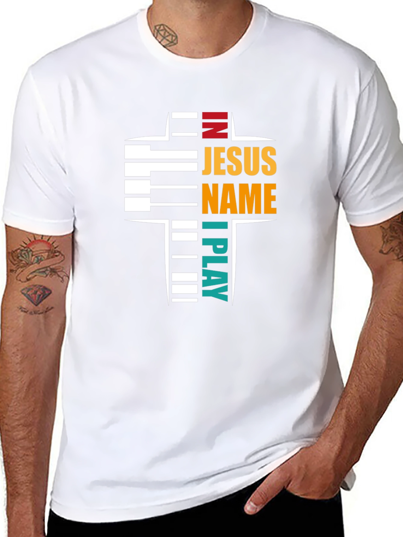 In Jesus Name I Play Piano Christian Graphic T-Shirt