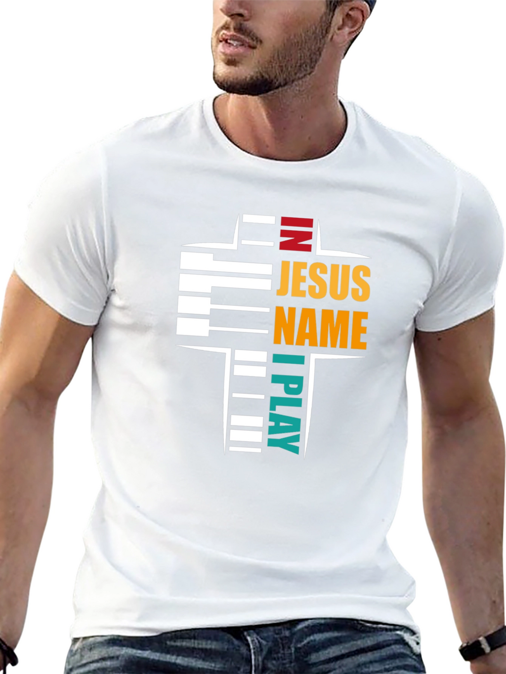 In Jesus Name I Play Piano Christian Graphic T-Shirt