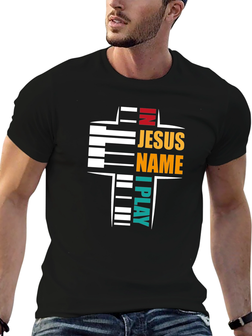 In Jesus Name I Play Piano Christian Graphic T-Shirt