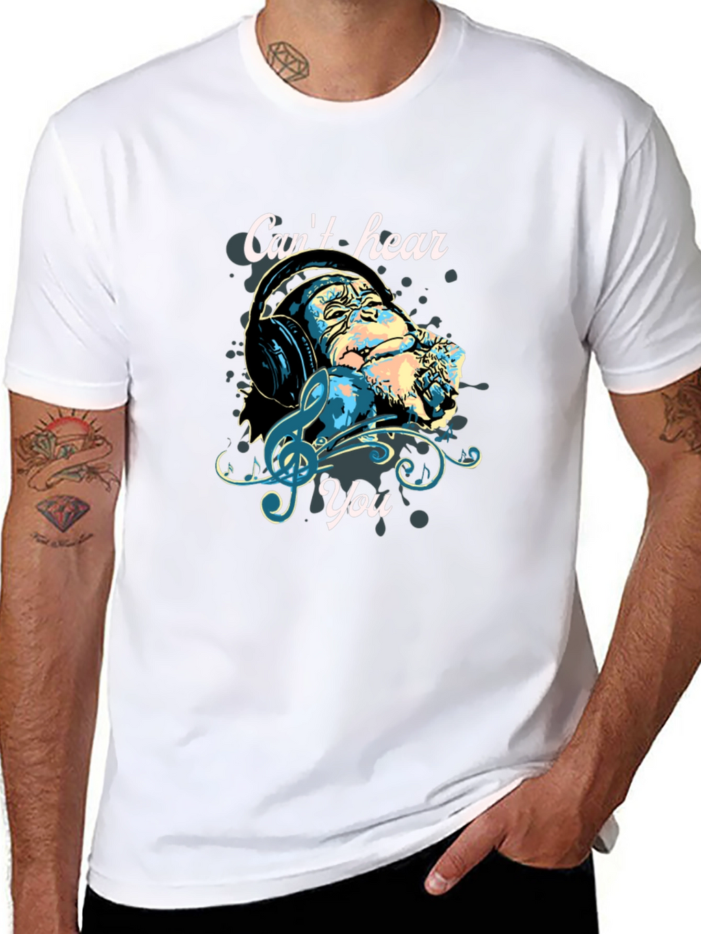 Monkey Headphones T-Shirt - Cant Hear You