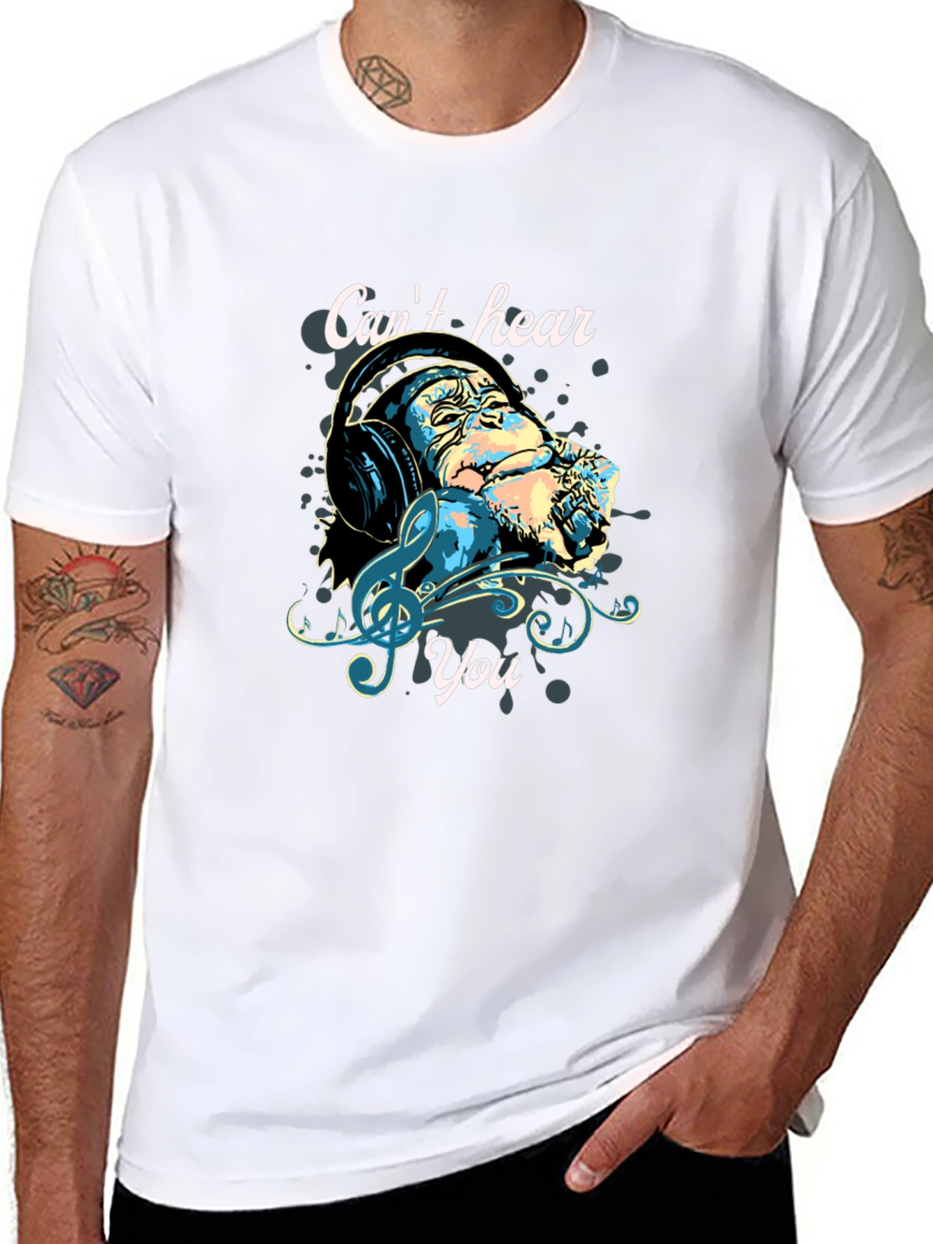 Monkey Headphones T-Shirt - Cant Hear You