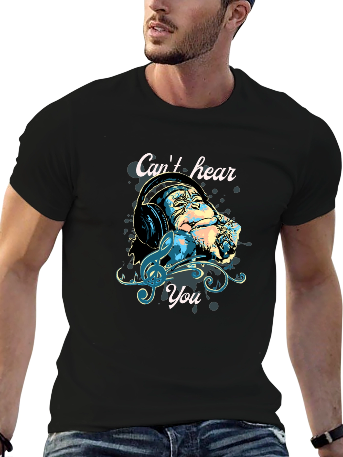 Monkey Headphones T-Shirt - Cant Hear You