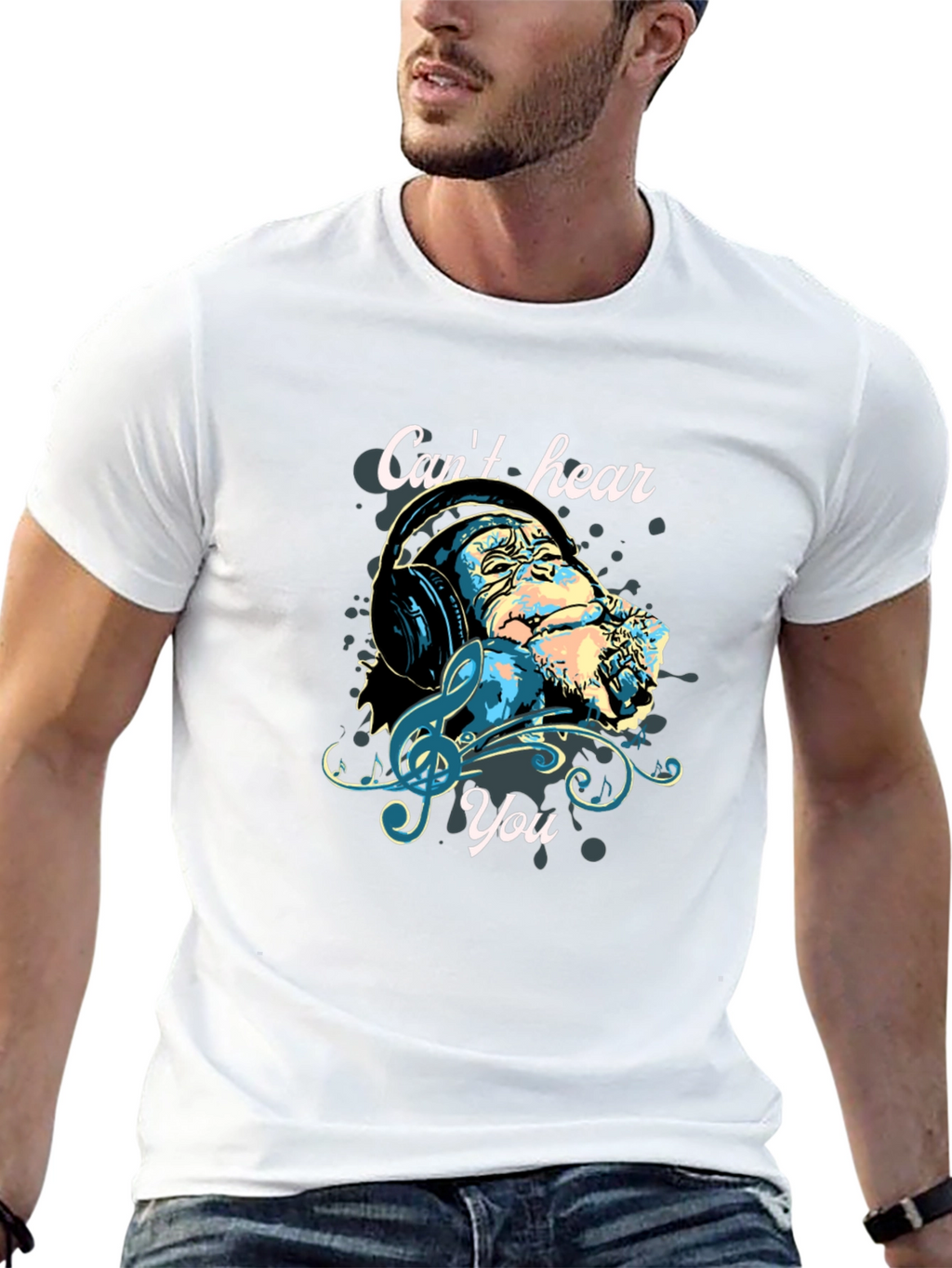Monkey Headphones T-Shirt - Cant Hear You