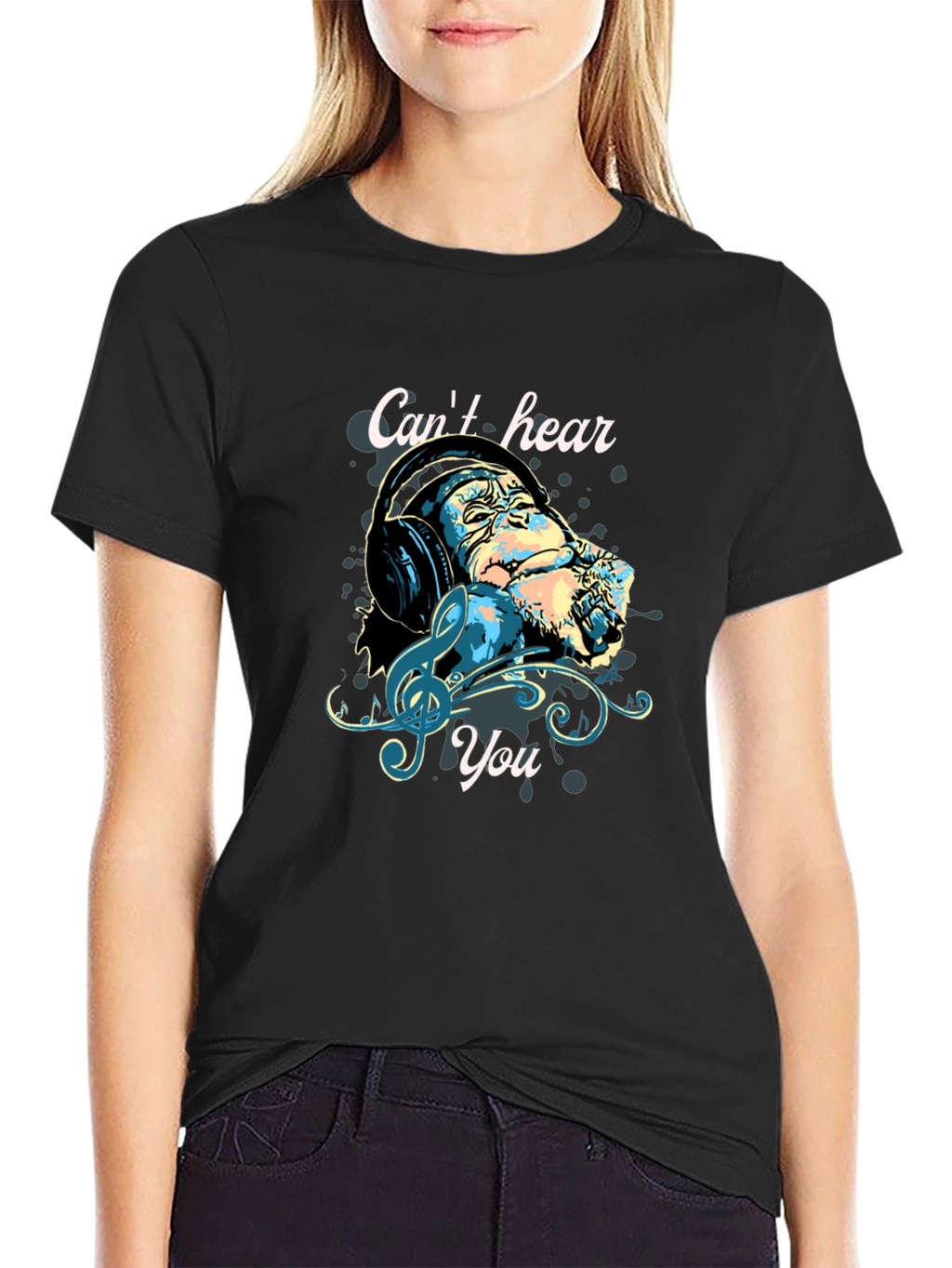 Monkey Headphones T-Shirt - Cant Hear You