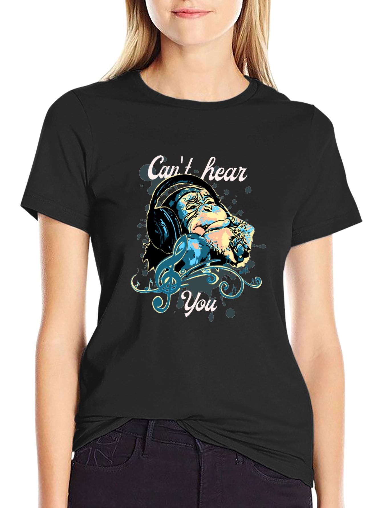 Monkey Headphones T-Shirt - Cant Hear You