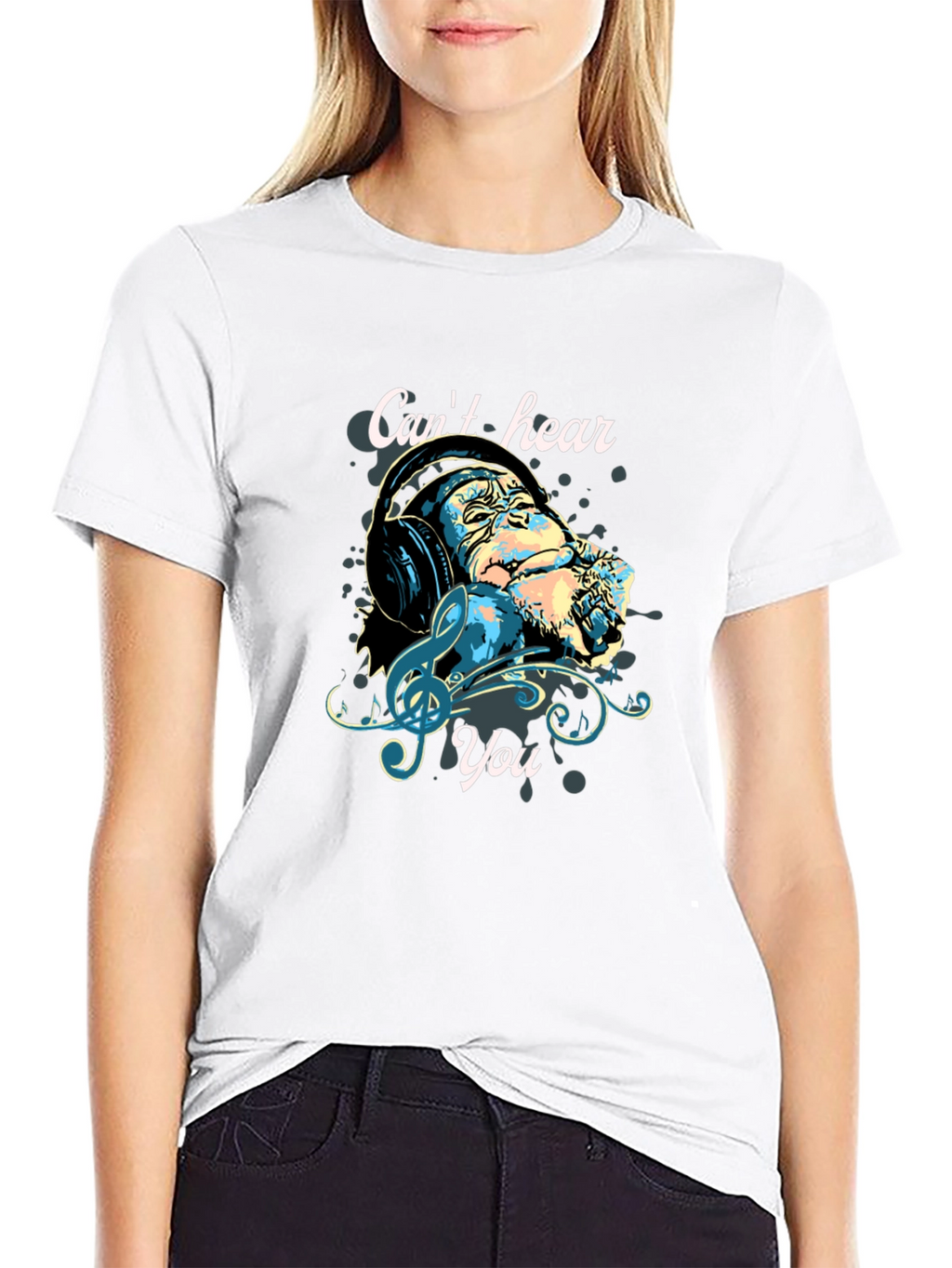 Monkey Headphones T-Shirt - Cant Hear You