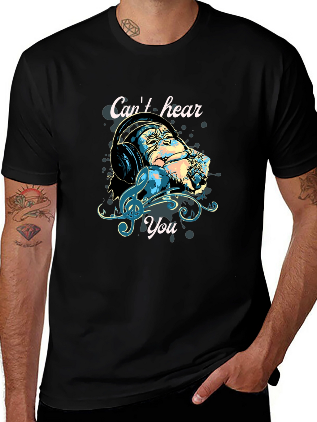 Monkey Headphones T-Shirt - Cant Hear You