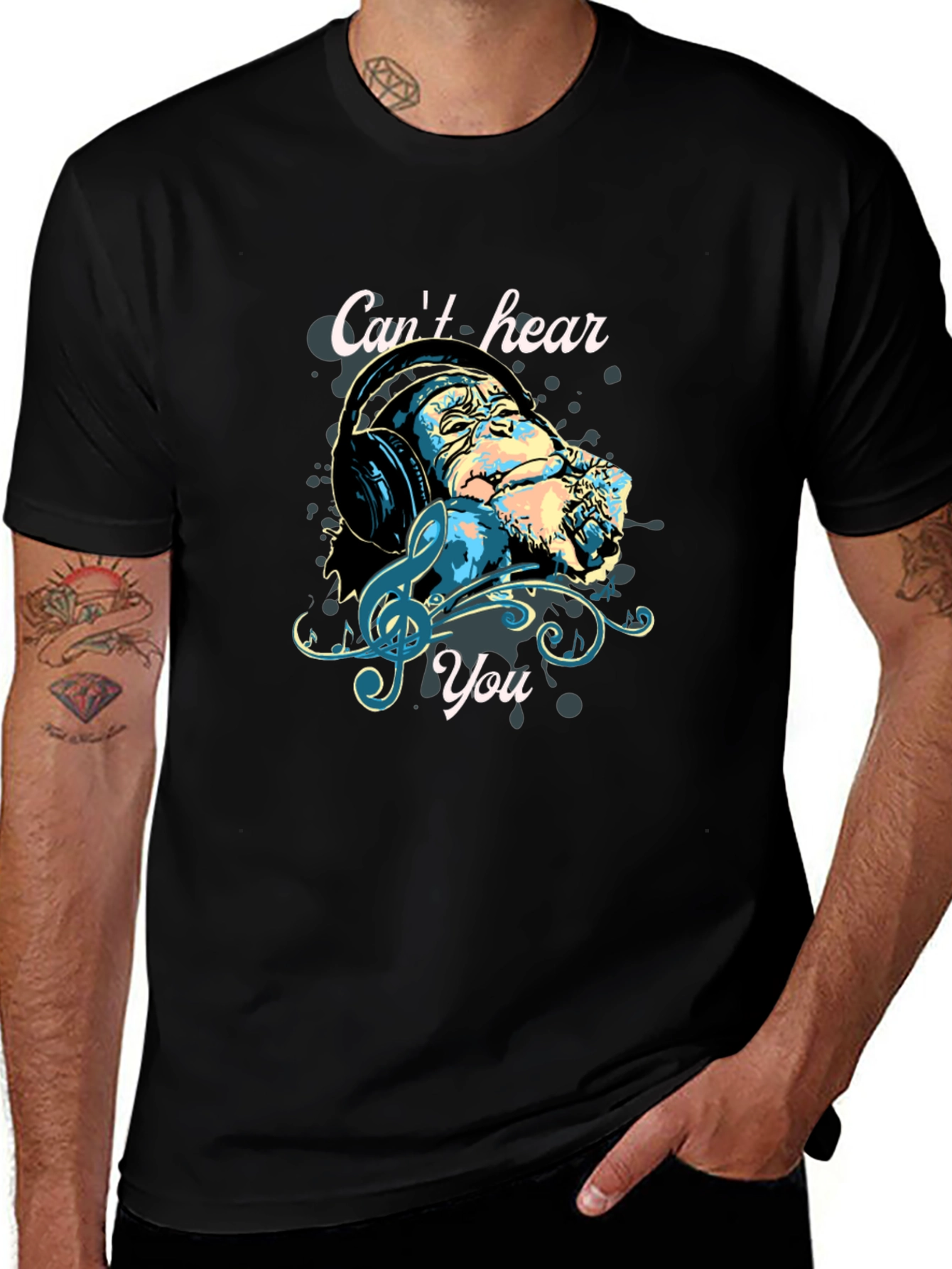 Monkey Headphones T-Shirt - Cant Hear You