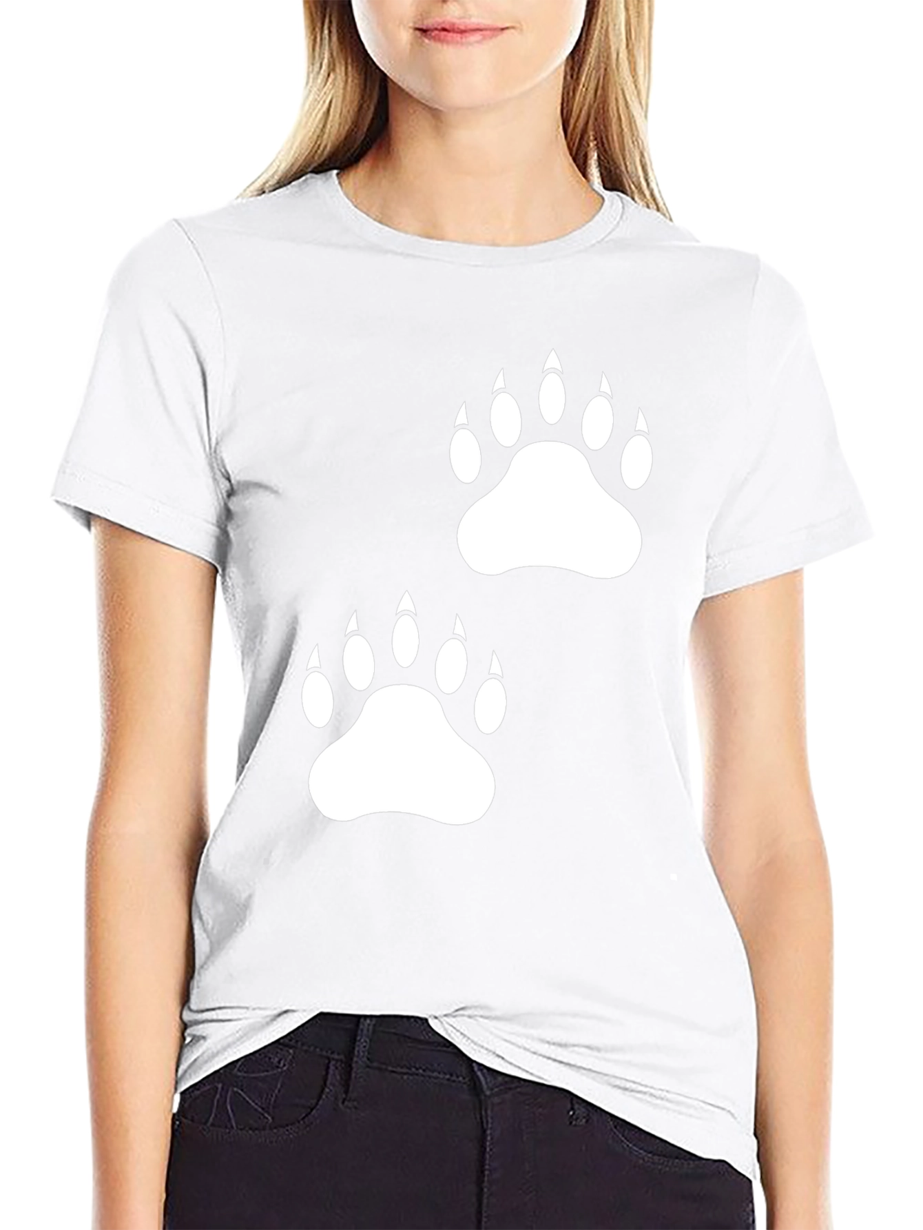 Bear Paw Print Graphic Black Tee Shirt