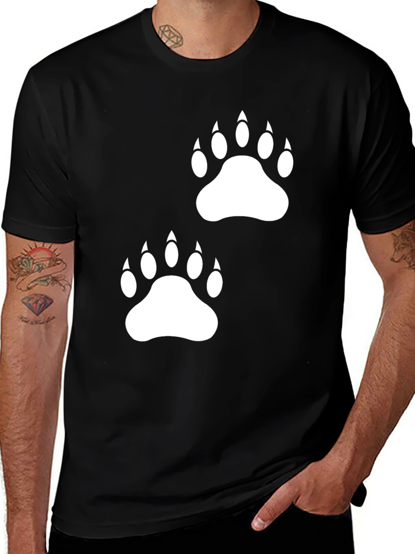 Bear Paw Print Graphic Black Tee Shirt