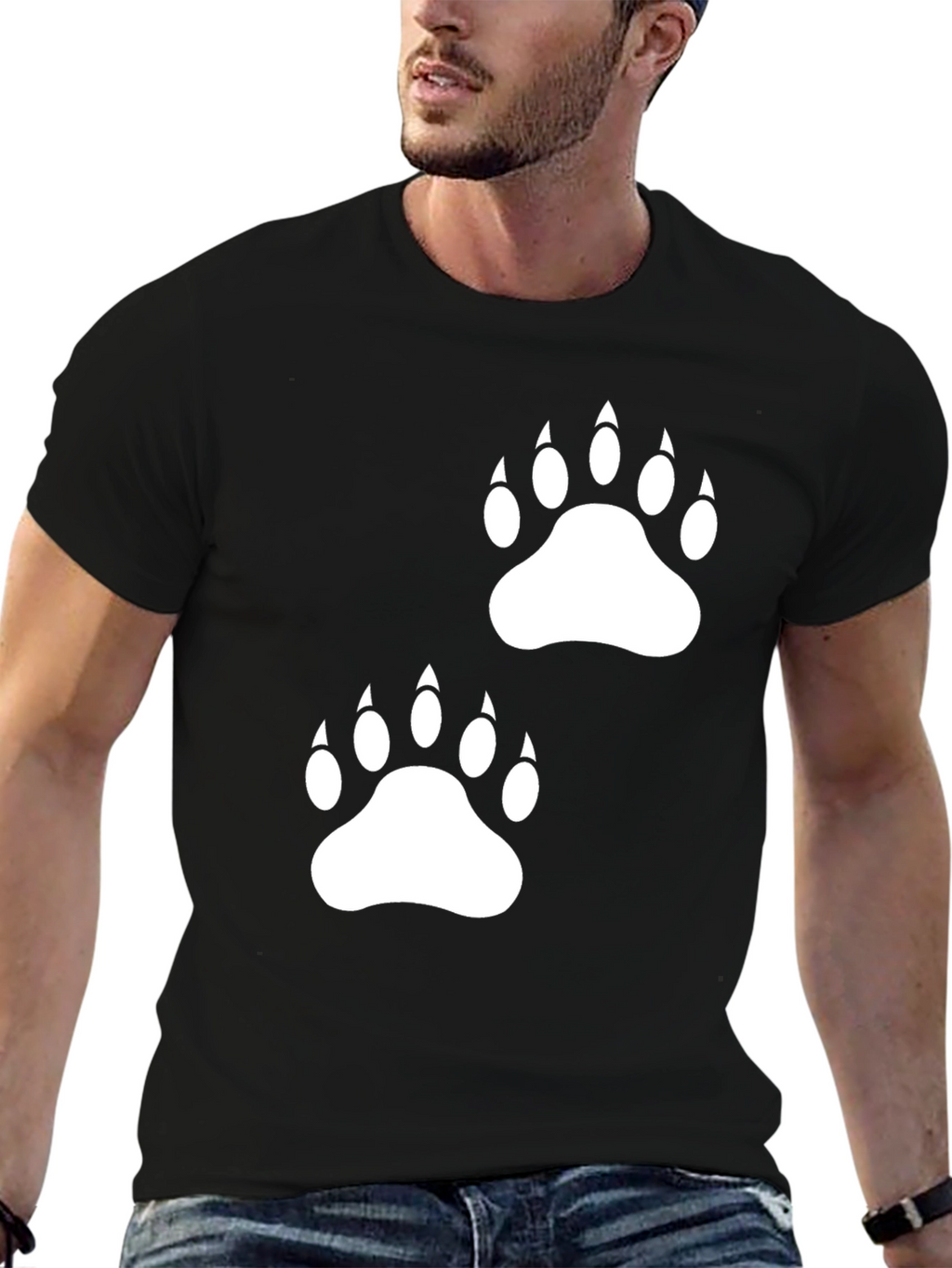 Bear Paw Print Graphic Black Tee Shirt